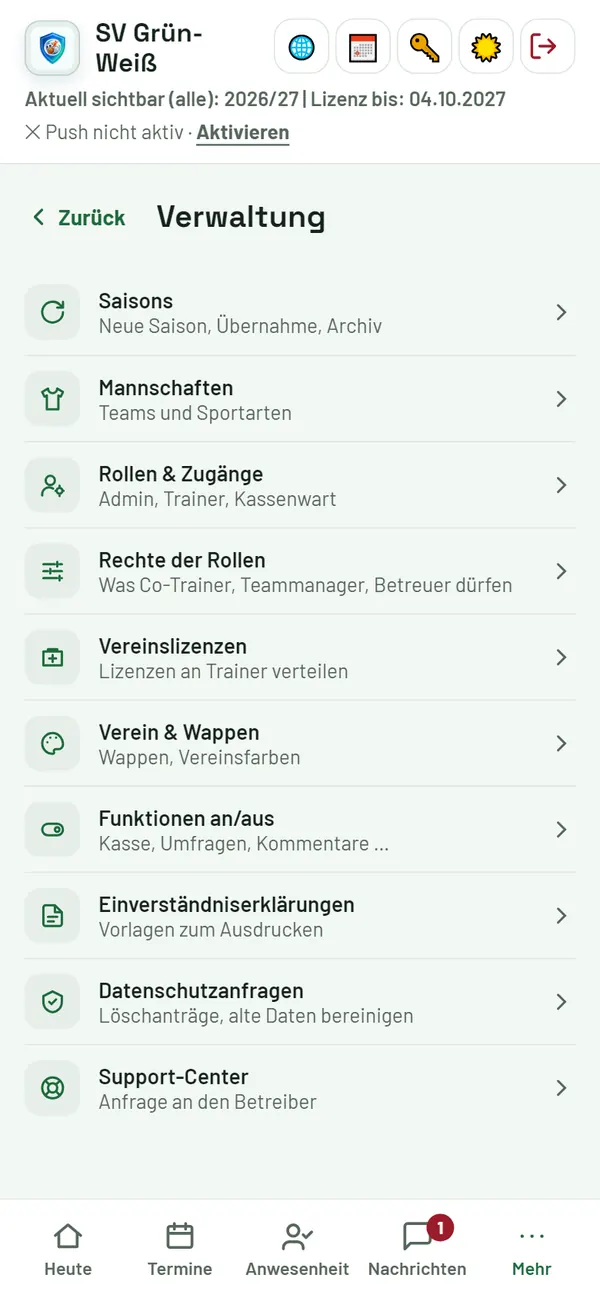 Verwaltung: alle Einstellungen auf einen Blick