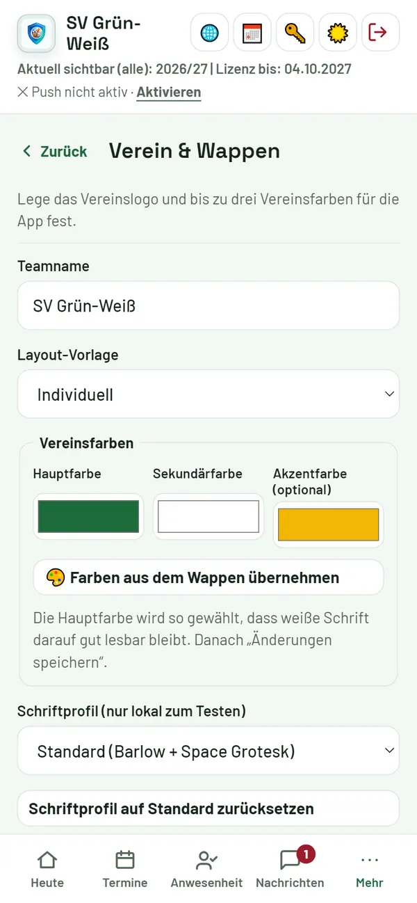 Verein & Wappen: Name, Farben, Wappen