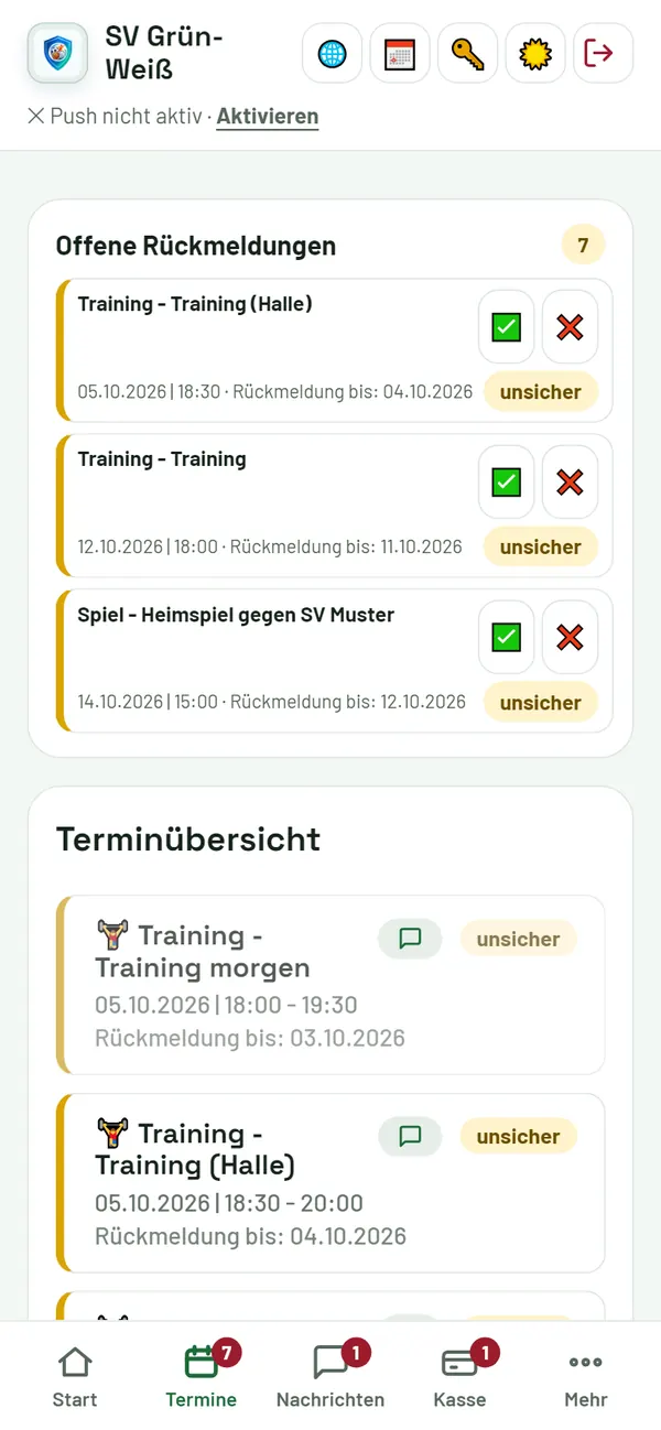 Termine: offene Rückmeldungen