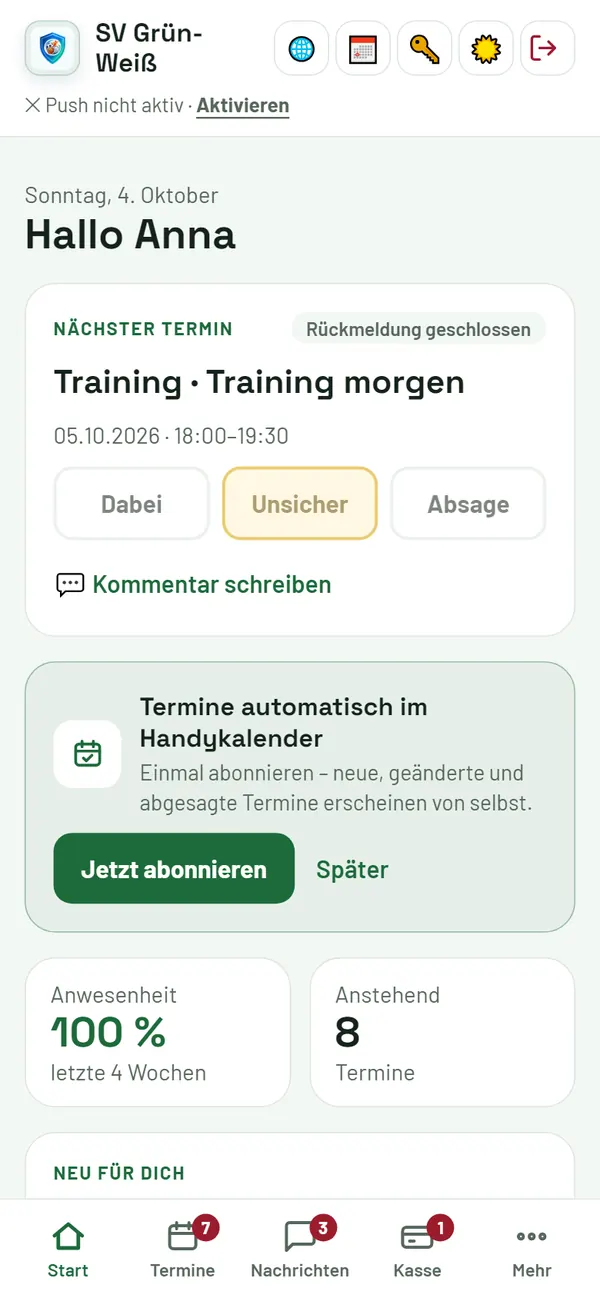Start: dein nächster Termin mit Dabei, Unsicher, Absage