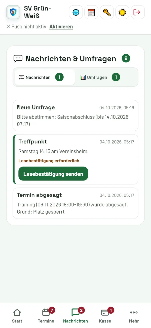Nachrichten und Umfragen mit Lesebestätigung