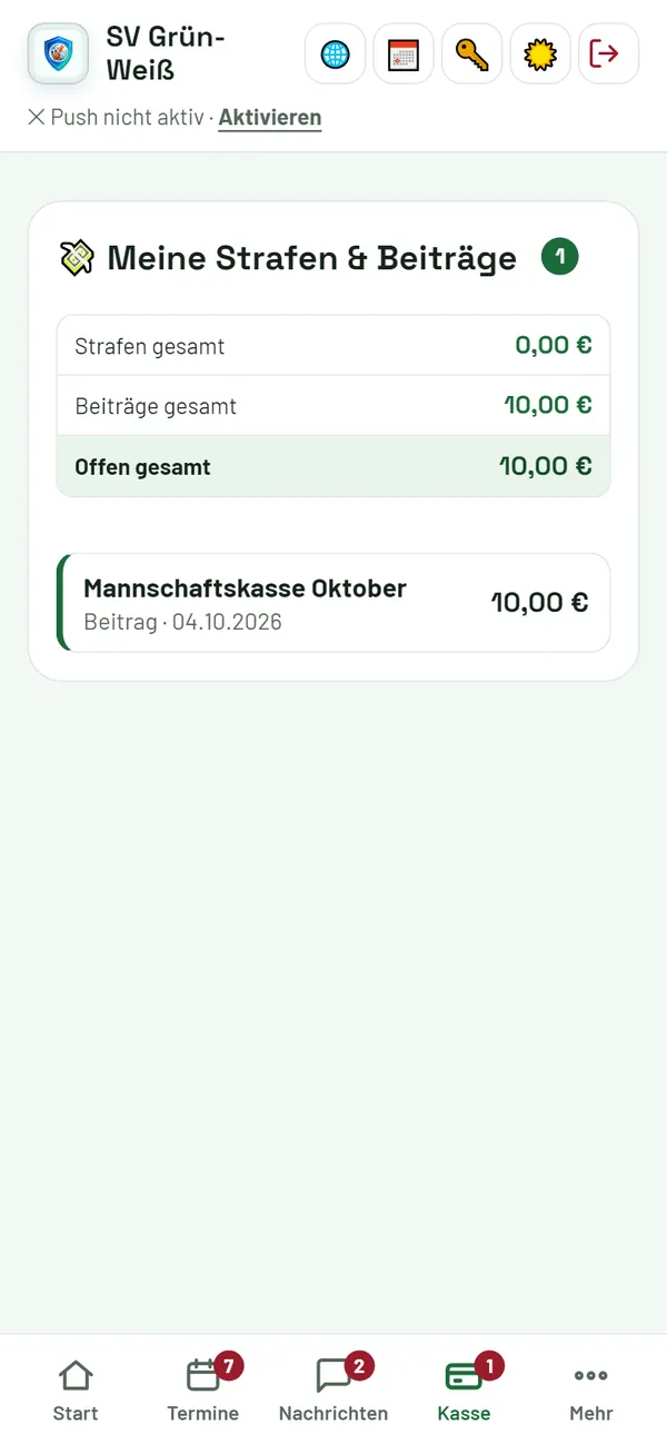 Kasse: offene Strafen und Beiträge