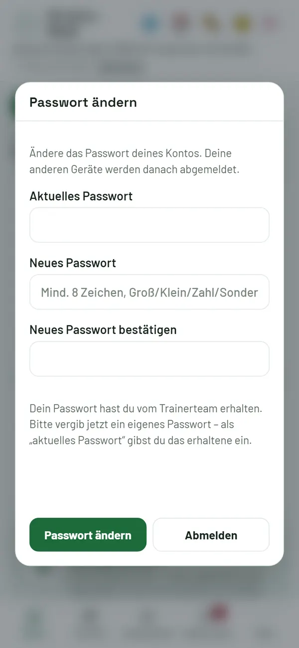 Erstes Anmelden: eigenes Passwort vergeben