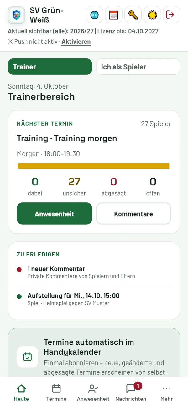 Heute: nächster Termin mit Rückmeldungen und Aufgaben