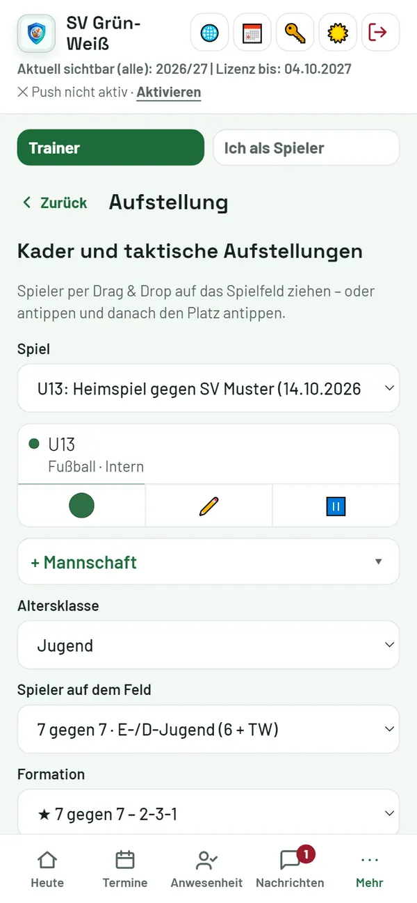Aufstellung: Spiel, Mannschaft, Formation