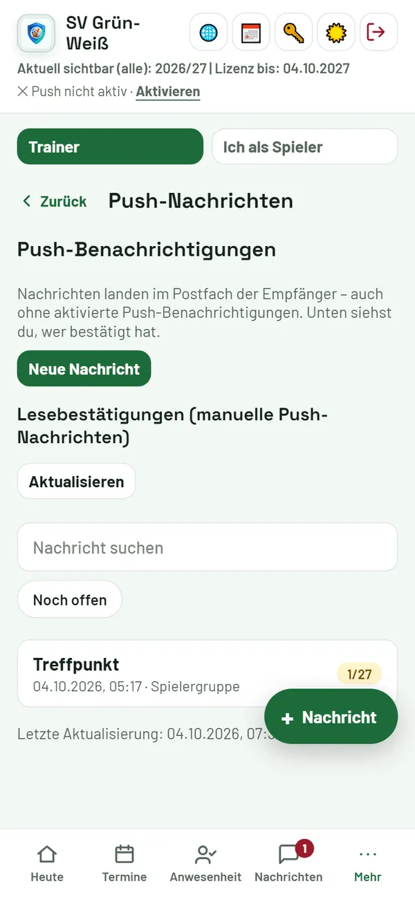 Push-Nachrichten: Neue Nachricht und Lesebestätigungen