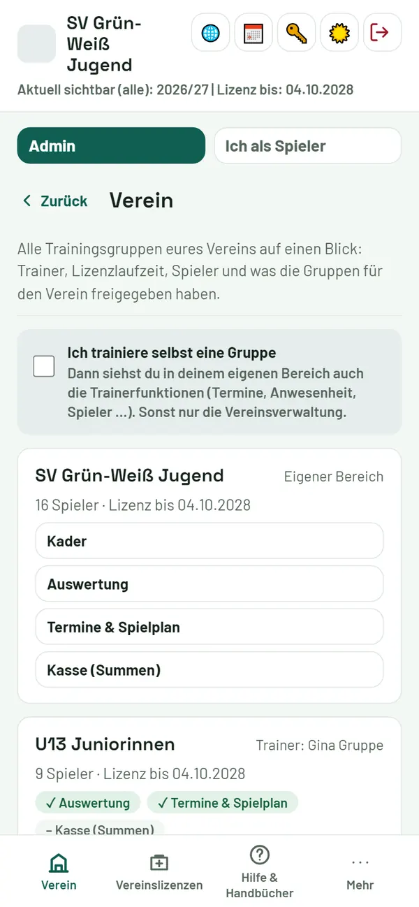 Verein: alle Gruppen auf einen Blick