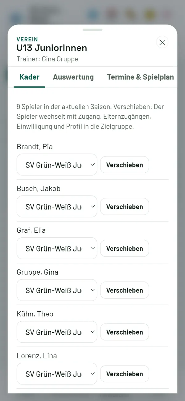 Kader einer Gruppe mit Verschieben