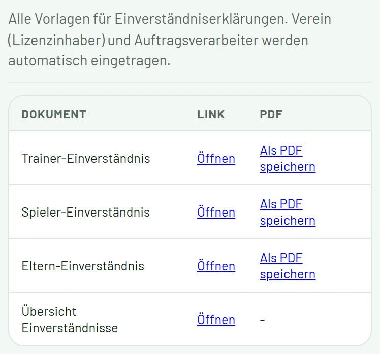 Verwaltung → Einverständniserklärungen