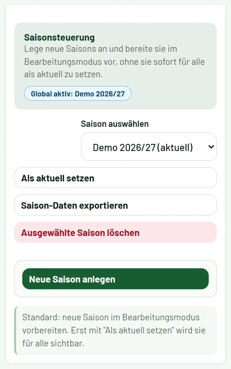 Verwaltung → Saisons