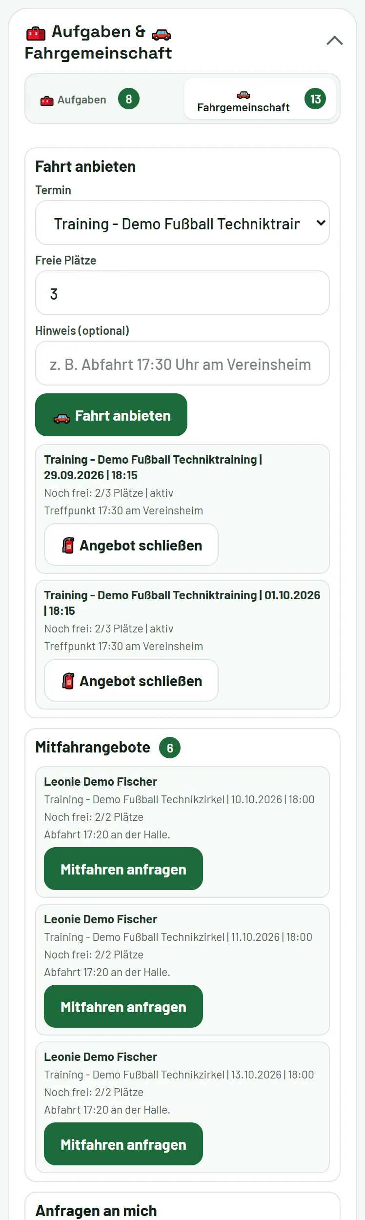 Aufgaben & Fahrgemeinschaft → Fahrgemeinschaft: Fahrt anbieten oder mitfahren