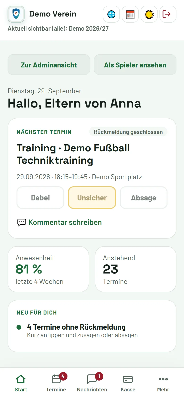 Start: nächster Termin eures Kindes mit Dabei, Unsicher und Absage