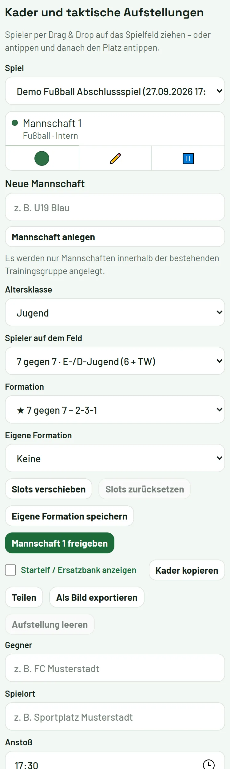 Mehr → Aufstellung: Spiel, Formation und Spielfeld