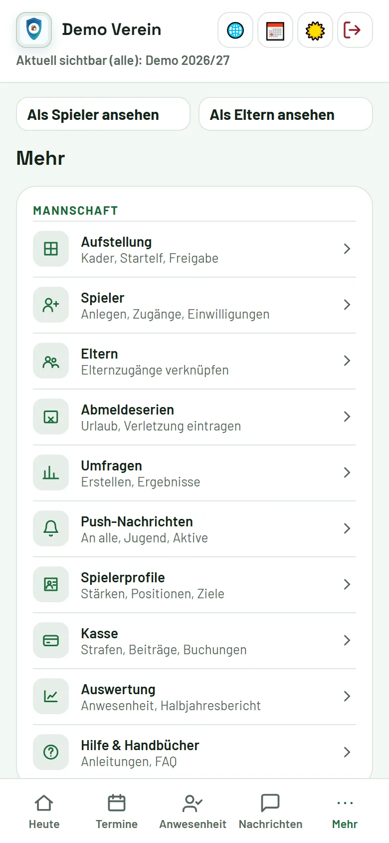 Mehr: alle weiteren Bereiche als Liste
