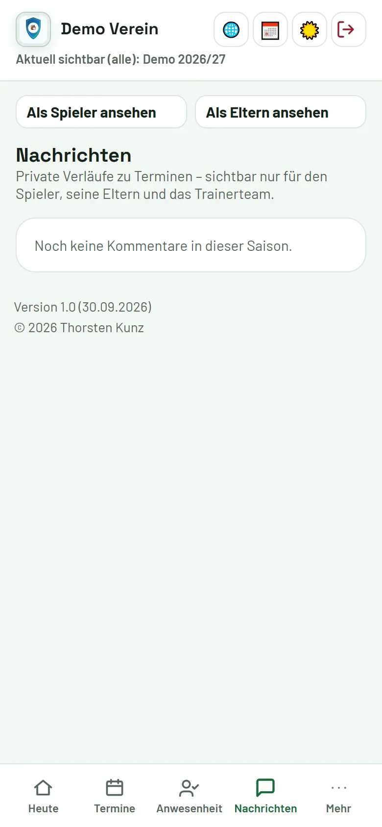 Nachrichten: private Verläufe zu Terminen, neue zuerst