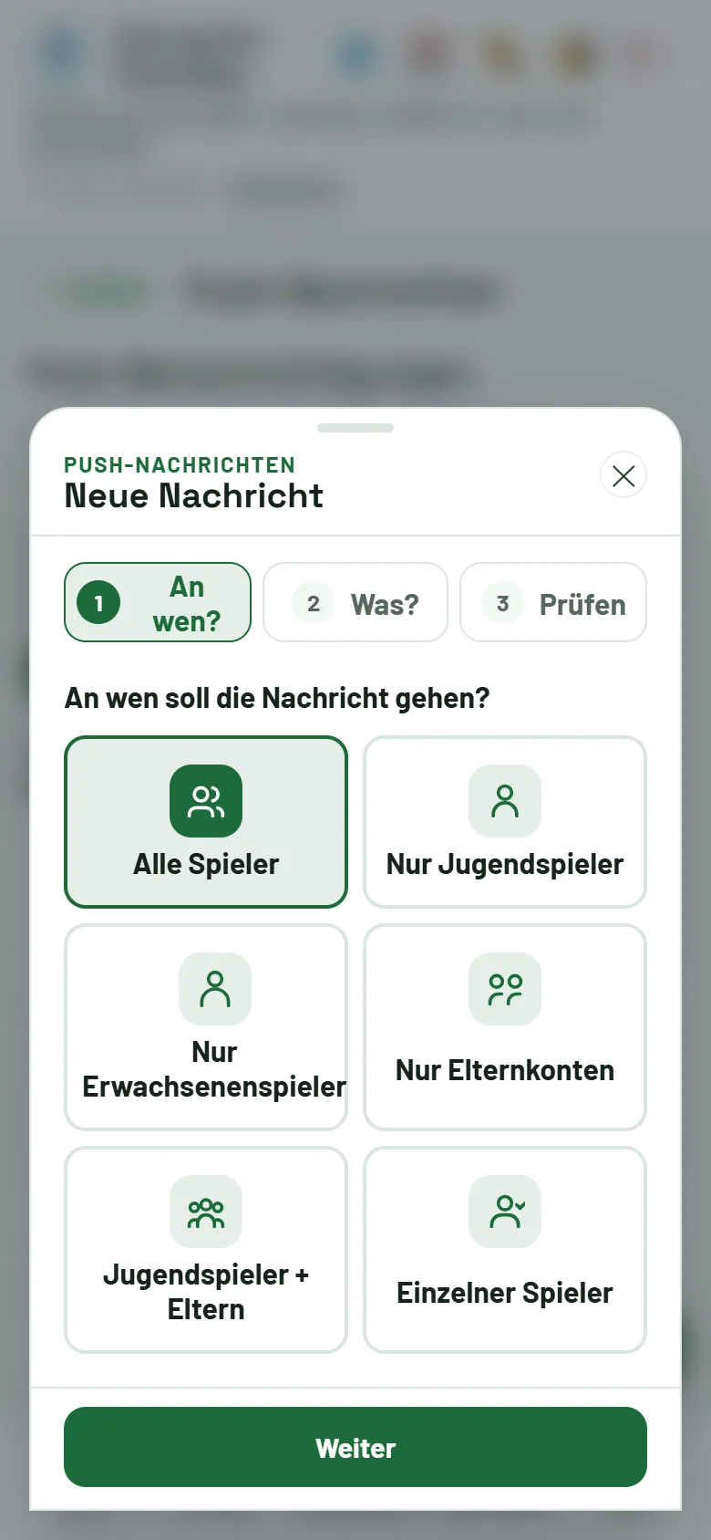 Nachricht, Schritt 1: Zielgruppe wählen